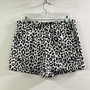 J. CREW City Chic Boho Leopard BLK/WHT Linen Ruffle Waist & Pocket Shorts SZ 8